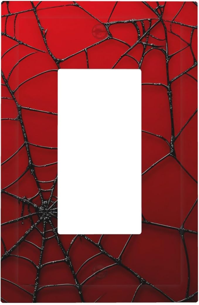 Red Spider Web 1-Gang Rocker Wall Plate, Hero Theme Cartoon Decorative Switch Plate for Boys Bedroom, Playroom, Game Room & Man Cave
