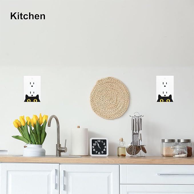 Cute Black Cat 1-Gang Rocker Wall Plate, Cartoon Cat Pet Lover Switch Plate for Living Room, Bedroom & Bathroom