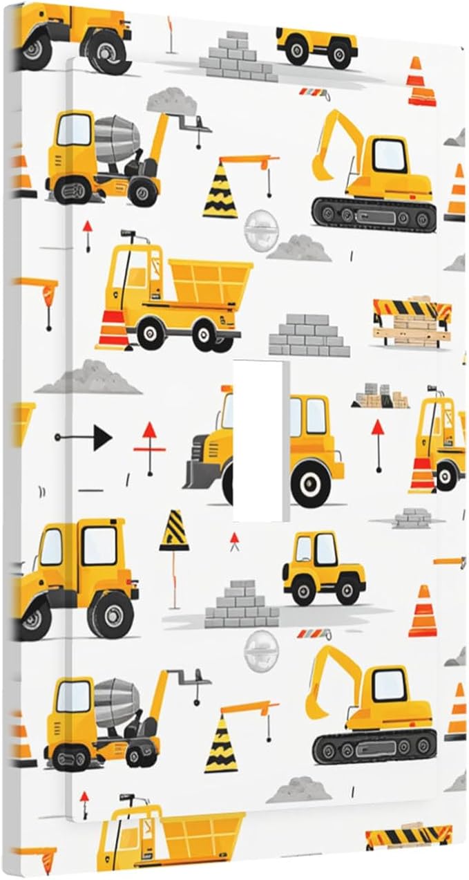 Construction Vehicles & Trucks Light Switch Plate, 1-Gang Toggle Wall Plate for Boys Bedroom