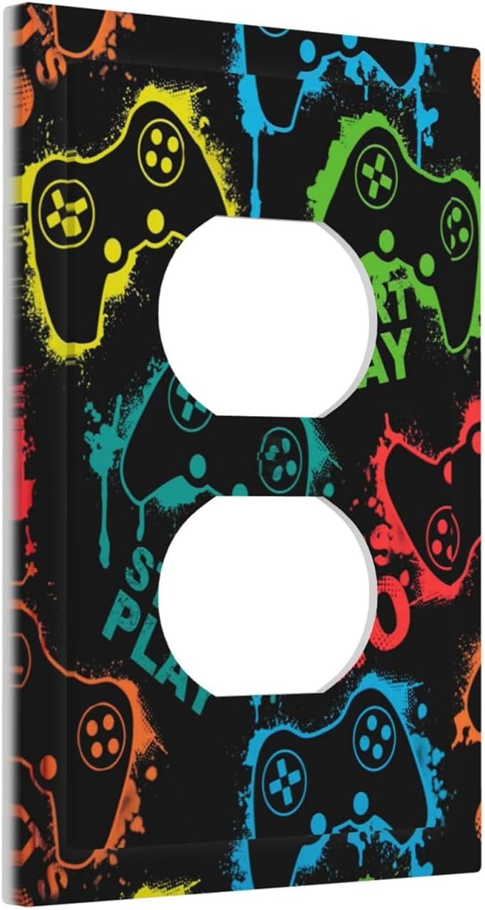 Gaming Hippie Gamer Modern Gamepad Colorful Graffiti Outlet Covers 1 Gang Duplex Light Switch Cover Decorative Switch Plates Electrical Receptacle Faceplate Wall Plate for Kids Room Nursery Decor