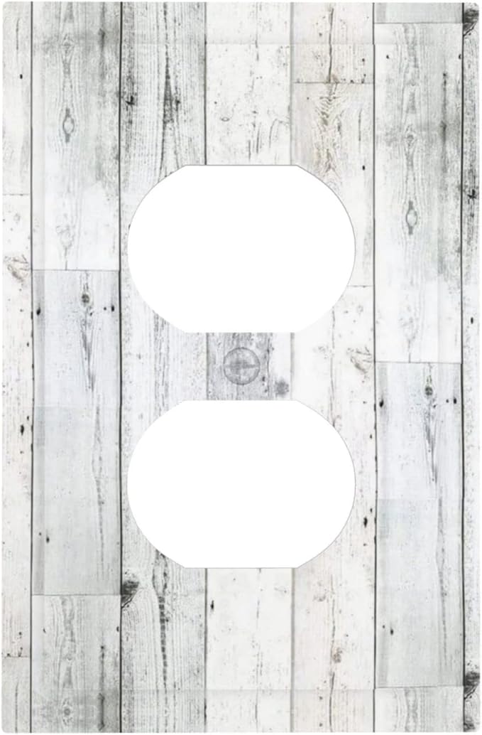 Grey White Wood 1 Gang Outlet Covers Duplex Receptacle Wall Plate Decorative Electrical Faceplate Switchplates for Home Kids Bedroom Decorate 5" x 3 Large Size