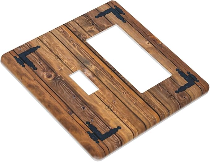 Faux Wood Decorative Printed Double Gang Toggle Rocker Decorative Light Switch Cover, 2-Gang Wall Plate Outlet Cover