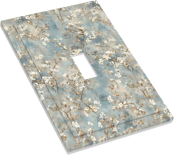 Decorative Light Switch Cover Plate Rustic Blue White Plum Blossom Flower 1 Gang Single Toggle Wall Plates for Electrical Outlet Covers Switch Plate Covers Faceplate for Bedroom Decor