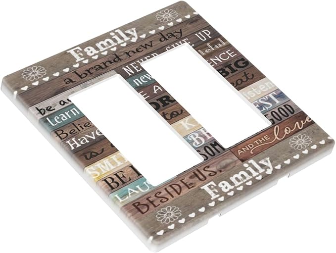 Country Farm Family Quote Wood 2 Gang Double GFCI Rocker Rocker/Decorator Light Switch Cover Decorative Outlet Wall Plate Electrical Faceplate Screwless