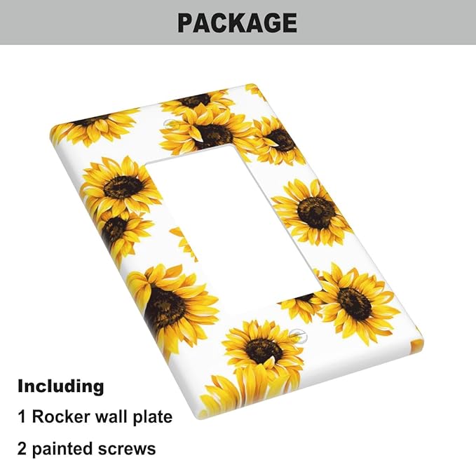 Sunflower Single Rocker Light Switch Cover, Yellow Floral White Sunflowers 1-Gang Decorator Wall Plate for Farmhouse Home Bedroom Decor