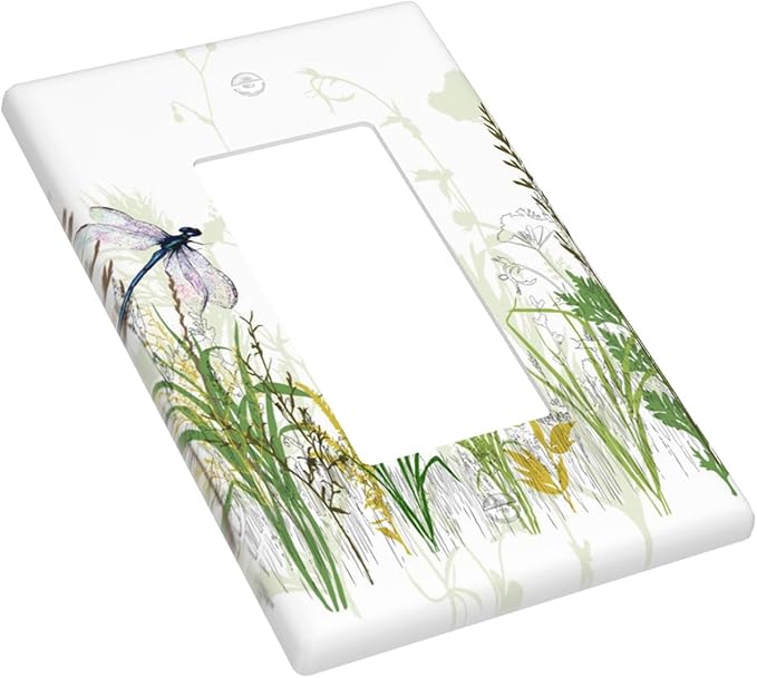 Wildflower Dragonfly 1-Gang Rocker Wall Plate, Spring Garden Floral Switch Plate for Home, Office, Sunroom & Bedroom