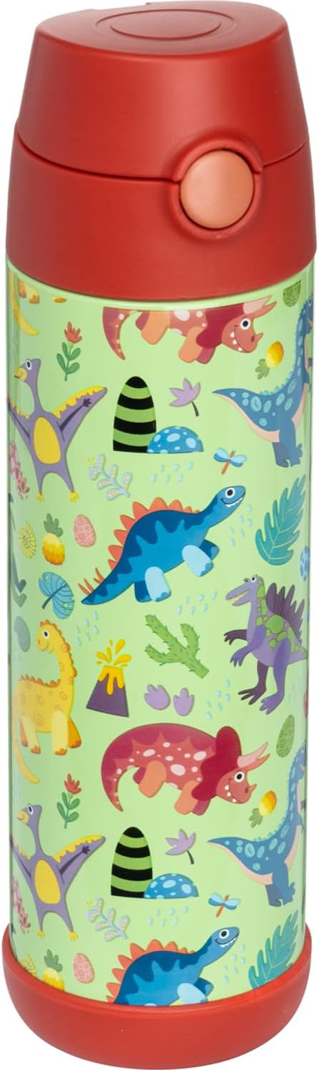 Snug Insulated Kids Water Bottle with Straw & Spout – Double-Wall Stainless Steel, Leakproof, Easy-Flip Lid – For School, Travel, Toddlers & Big Kids - Dinosaurs, 17oz