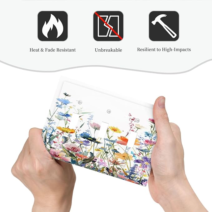 Watercolor Wildflowers Colorful Floral Plant Decorative Switch Plates 3 Gang Wall Plate Triple Toggle Light Switch Cover Faceplate Electrical Wall Panels for Bedroom Living Room Decor