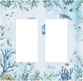 Decorative Outlet Covers Jellyfish Teal Blue Ocean Turtle Coastal Beach 2 Gang Double GFCI Rocker Electrical Wall Panels Light Switch Cover Plate for Bedroom Bathroom Decor