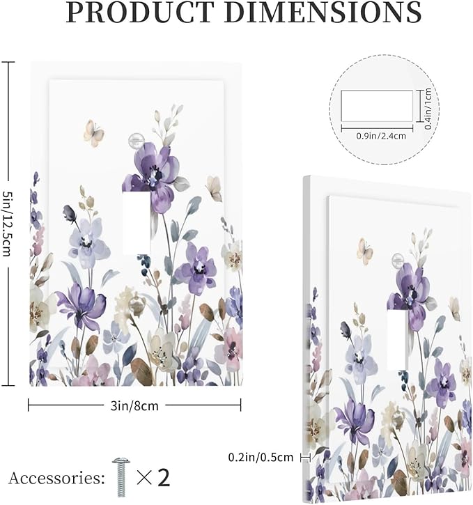 Purple Watercolor Flower Floral Butterfly Decorative Light Switch Cover 1 Gang Single Toggle Device Electrical Faceplate Switchplates Decorator Outlet Wall Plate for Bedroom Living Room Decor