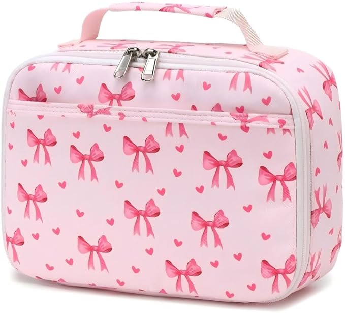 LOIDOU Lunch Box for Kids Boys Girls Insulated Lunch Bag Thermal Meal Tote Reusable Lunch Pail Bags for School Travel (Bow Tie Pink)