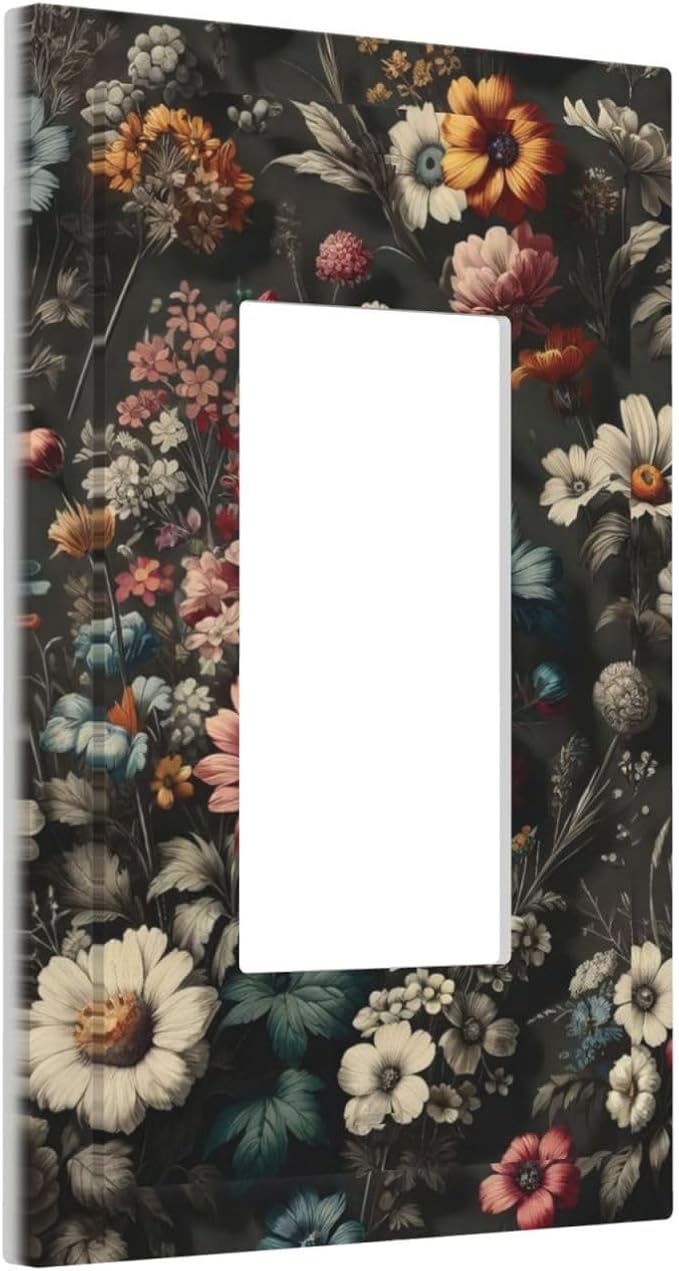 Decorative Outlet Covers Bohemian Colorful Floral Blue White Yellow Red Flowers 1 Gang Single Decora GFCI Device Light Switch Covers Plate 1 Rocker Wall Plate Jumbo Switch Cover Plate