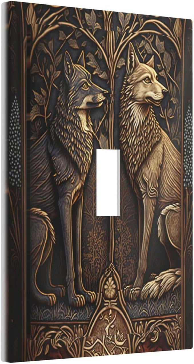 Medieval Wolves Animal Vintage Print Decorative Light Switch Cover 1 Gang Single Toggle Device Electrical Faceplate Switchplates Decorator Outlet Wall Plate for Farmhouse Home Decor