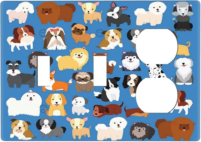 Cute Animal Dogs Puppy Decorative Outlet Cover 2 Toggle 1 Duplex Light Switch Plate Cover Electricity Receptacles Plates For Home Kitchen Living Bedroom 6.4 * 4.5