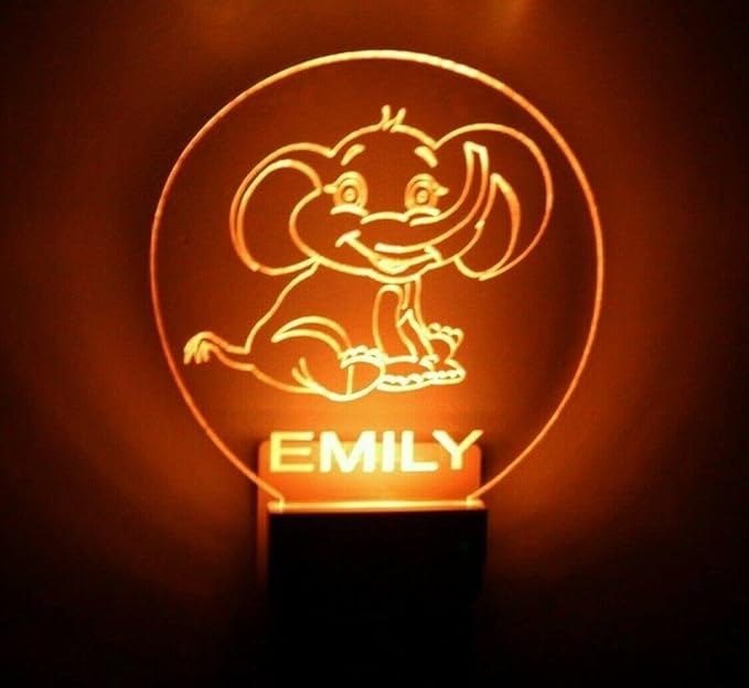MIRROR MANIA Night Light Multi Color Personalized LED Plug-in, Ultra-Slim Touch Night Light Smart Dusk to Dawn Sensor, Kids Children's Bedroom Kitchen Bathroom Hallway Play Room Variations (Elephant)
