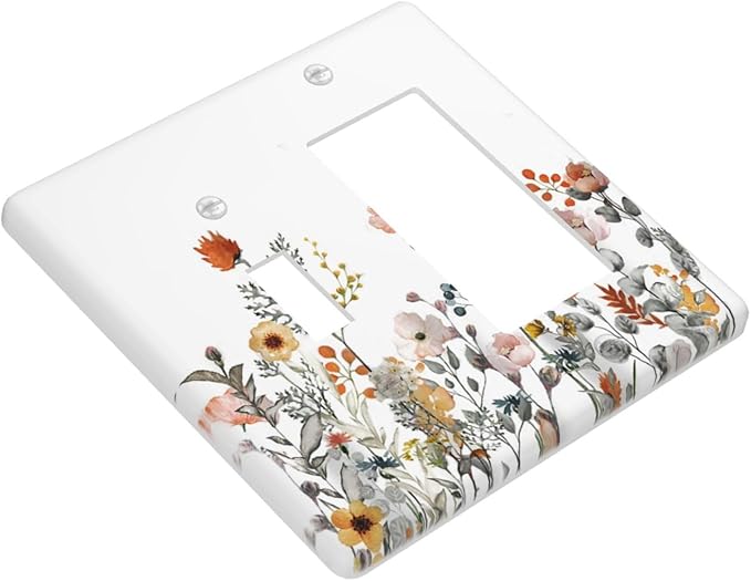 Outlet Covers Colorful Wildflowers Boho Vintage Floral 1 Toggle 1 Rocker Combination Decorative Wall Plate Electrical Switch Plates Light Switch Cover Plate For Bed Room Living Room Decor