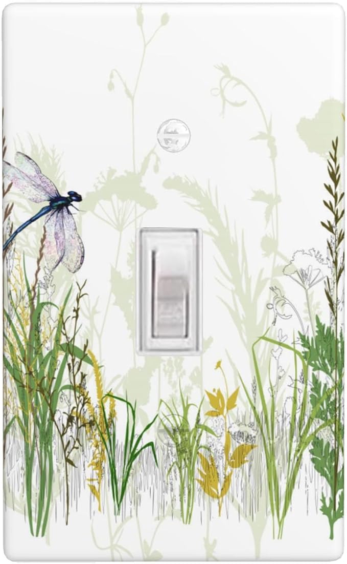 Wildflower Dragonfly 1-Gang Toggle Light Switch Plate, Spring Garden Floral Wall Plate for Bedroom, Sunroom, Bathroom & Home