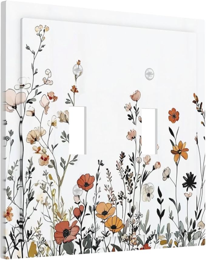 Decorative Switch Plates Vintage Wildflower Colorful Plants Floral 2 Gang Double Toggle Outlet Light Switch Cover Wall Plate Electrical Faceplate For Bed Room Living Room Decor