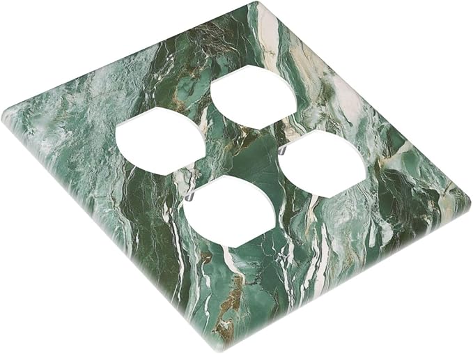 Decorative Outlet Covers with Modern Luxury Green Marble Texture Design 2 Gang Wall Plate Double Duplex Receptacle Light Switch Cover Switch Plate Cover for Kitchen Bathroom Decor