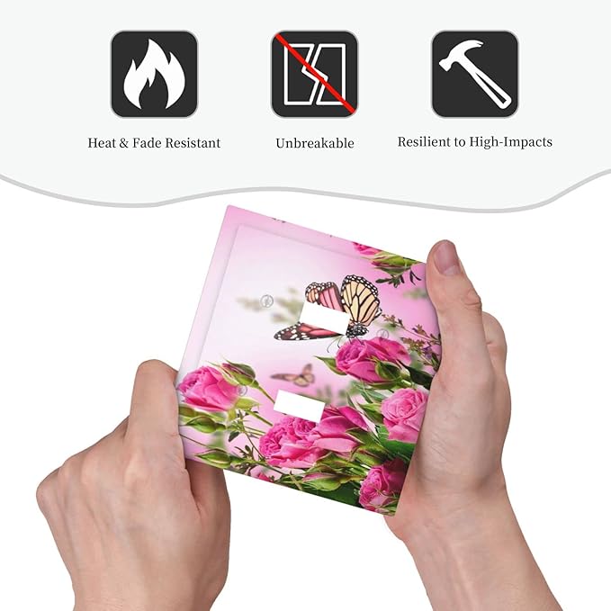 Floral Pink Roses Butterfly Flowers Bouquet Blossom Love Romance Petal 2 Gang Double Toggle Light Switch Cover Decorative Wall Plate Faceplate Butterfly Floral Girls Bathroom Home Living Room Decor