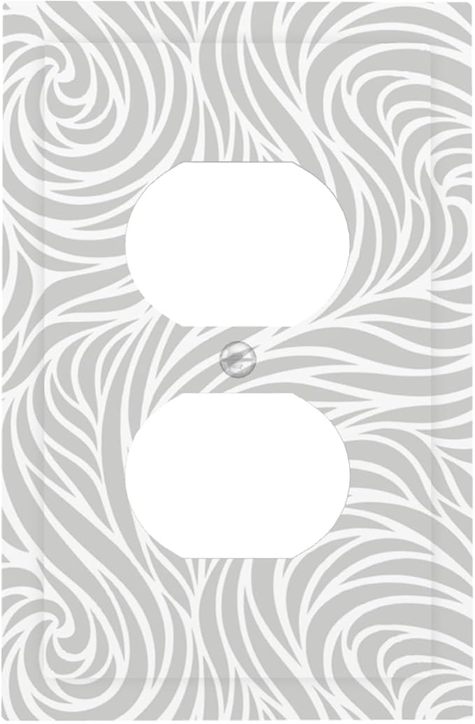 Silver Swirls Duplex Wall Plate - 1-Gang Standard US Size Modern Abstract Wave Vortex, Neutral Gray Decorative Outlet Covers for Contemporary Home Decor