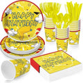 Cartoon Yellow Animal Party Supplies for 24 Guests, Anime Cartoon Celebration Party Decorations Disposable Tableware Set With Plates, Cups, Napkins & Cutlery For Kids Child Themed Birthday Celebration