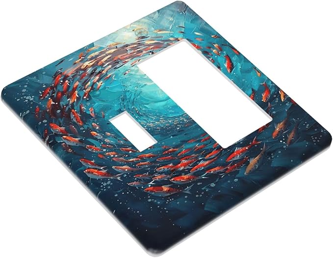 Ocean Fish School Of Fish Vortex Deep Sea Outlet Covers 1 Toggle 1 Rocker Combination Decorative Wall Plate Electrical Switch Plates Light Switch Cover Plate for Kids Room Bedroom Decor