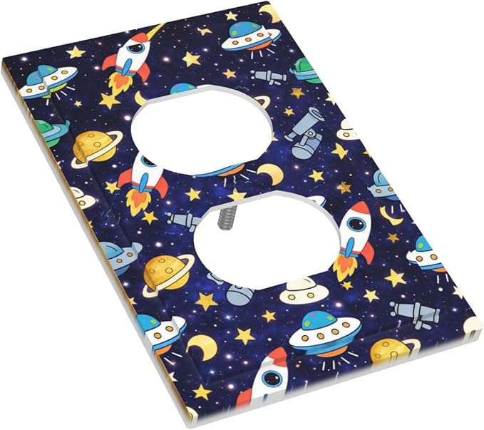 Decorative Outlet Covers Blue Space-themed Rocket Spaceship 1 Gang Duplex Light Switch Cover Plate Unique Wall Plates for Electrical Outlets Switch Plate Covers for Children's Room Decor