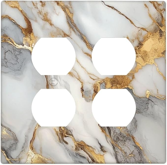 Light Switch Cover Plate White Gold Abstract Luxury Marble Patterns 2 Gang Socket Covers Double Duplex Wallplates Switch Plates and Outlet Covers for Bathroom Home Decor