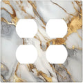 Light Switch Cover Plate White Gold Abstract Luxury Marble Patterns 2 Gang Socket Covers Double Duplex Wallplates Switch Plates and Outlet Covers for Bathroom Home Decor