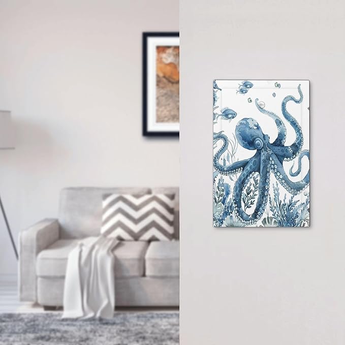 Blue Octopus Squid Seahorse Coral Watercolor Wild Sealife Light Switch Cover Plate 1 Gang No Device Blank Electrical Wall Plates Faceplate Decorative Switch Plate for Bathroom Kids Room Decor