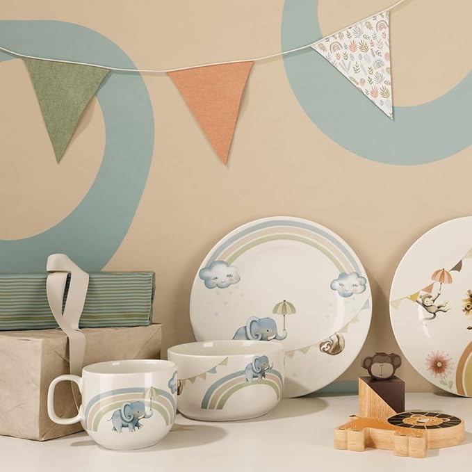 Villeroy & Boch - Boho Kids "Walk Like an Elephant" Children's Bowl, Porcelain Bowl in Boho Style, Diameter 12.5 cm, Dishwasher Safe, Microwave Safe