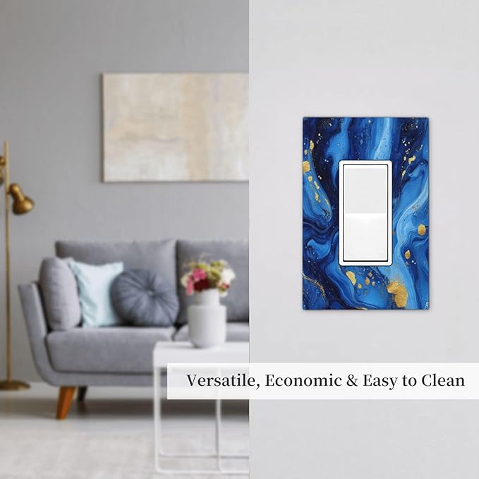 Outlet Covers Navy Blue Gold Marble Abstract Luxury 1 Gang Single Rocker Light Switch Cover Plate Decorative GFCI Wallplates Socket Cover Electrical Switch Plate Covers for Bathroom Home