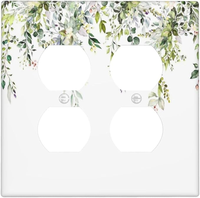 Outlet Covers Green Eucalyptus Leaves Floral Wildflower 2 Gang Double Duplex Decorative Light Switch Covers Electrical Wallplates Socket Faceplate For Bed Room Living Room Decor