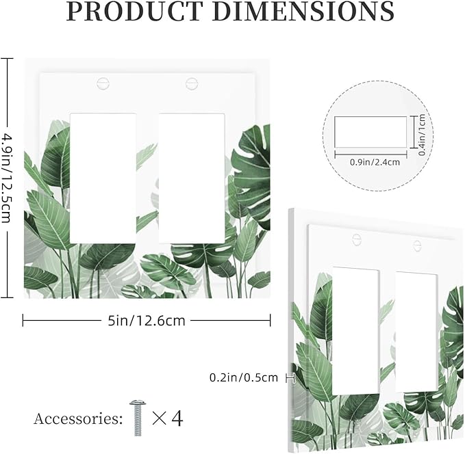 Decorative Outlet Covers Boho Tropical Plant Natural Palm Leaf 2 Gang Double Gfci Rocker Electrical Wall Panels Light Switch Cover Plate For Bed Room Living Room Decor