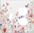 Colorful Flower Watercolor Floral Butterfly Bird Wallplates 1 Toggle 1 Duplex Switch Plate Electrical GFCI Faceplate Decorative Light Switch Covers for Bedroom Living Room Decor