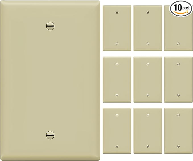 ENERLITES Blank Device Wall Plate, Mid-Size Blank Outlet Covers, 1-Gang 4.88" x 3.11", Unbreakable Polycarbonate Thermoplastic, UL Listed, 8801M-I-10PCS, Ivory (10 Pack)