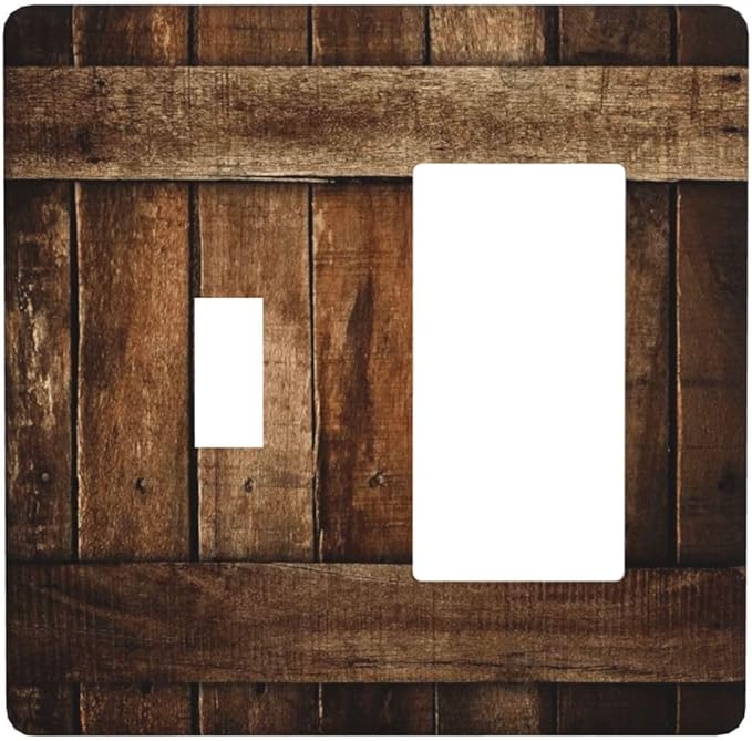 Brown Wooden Barn Door Old Wood Print Outlet Covers 1 Toggle 1 Rocker Combination Decorative Wall Plate Electrical Switch Plates Light Switch Cover Plate for Farmhouse Home Decor