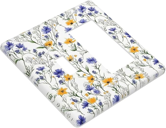 Outlet Covers Floral Colorful Green Leaf Wildflower 1 Toggle 1 Rocker Combination Decorative Wall Plate Electrical Switch Plates Light Switch Cover Plate For Bed Room Living Room Decor