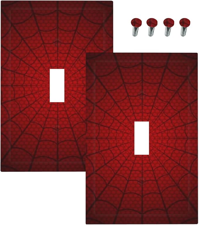 Outlet Covers Red Black Spider Web 1 Gang Duplex Light Switch Cover Plate Decorative Wall Plates Electrical Switchplate Receptacle for Kids Room Home Decor（2 Pack）