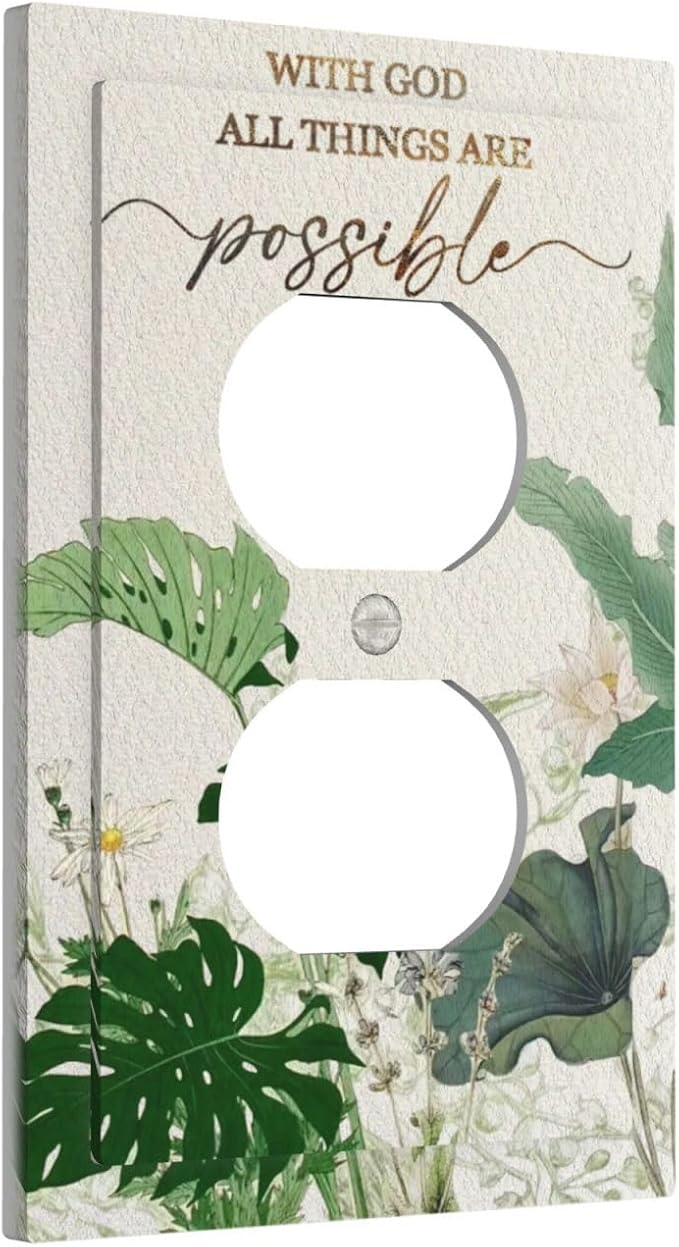 Decorative Outlet Covers Boho Green Monstera Leaf Inspirational Quotes 1 Gang Duplex Light Switch Cover Plate Unique Wall Plates for Electrical Switch Plate Covers for Bedroom Decor