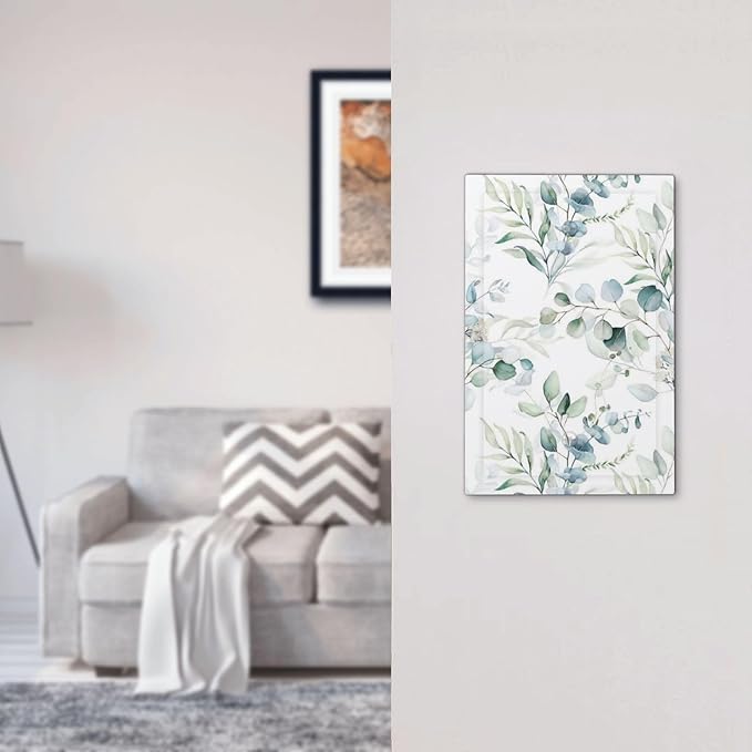 Decorative Blank Receptacle Wall Plate Watercolor Eucalyptus Leaves Sage Green Spring Botanical Plants 1-Gang No Device Light Switch Mid Size Electrical Face Plate Cover for Unused Outlets/Switches