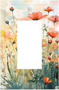 Vintage Red Orange Yellow Poppy Floral Flowers Decorative Outlet Covers 1 Gang Single Rocker Light Switch Cover Plate Wall Plates GFCI Faceplate for Bedroom Living Room Decor
