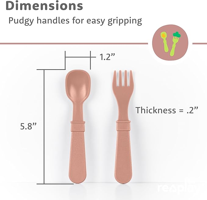 Re-play 3x3 Divided Toddler Plates and Utensils Set - Toddler Forks and Spoons Set - Dishwasher and Microwave Safe - Made in USA - Berry