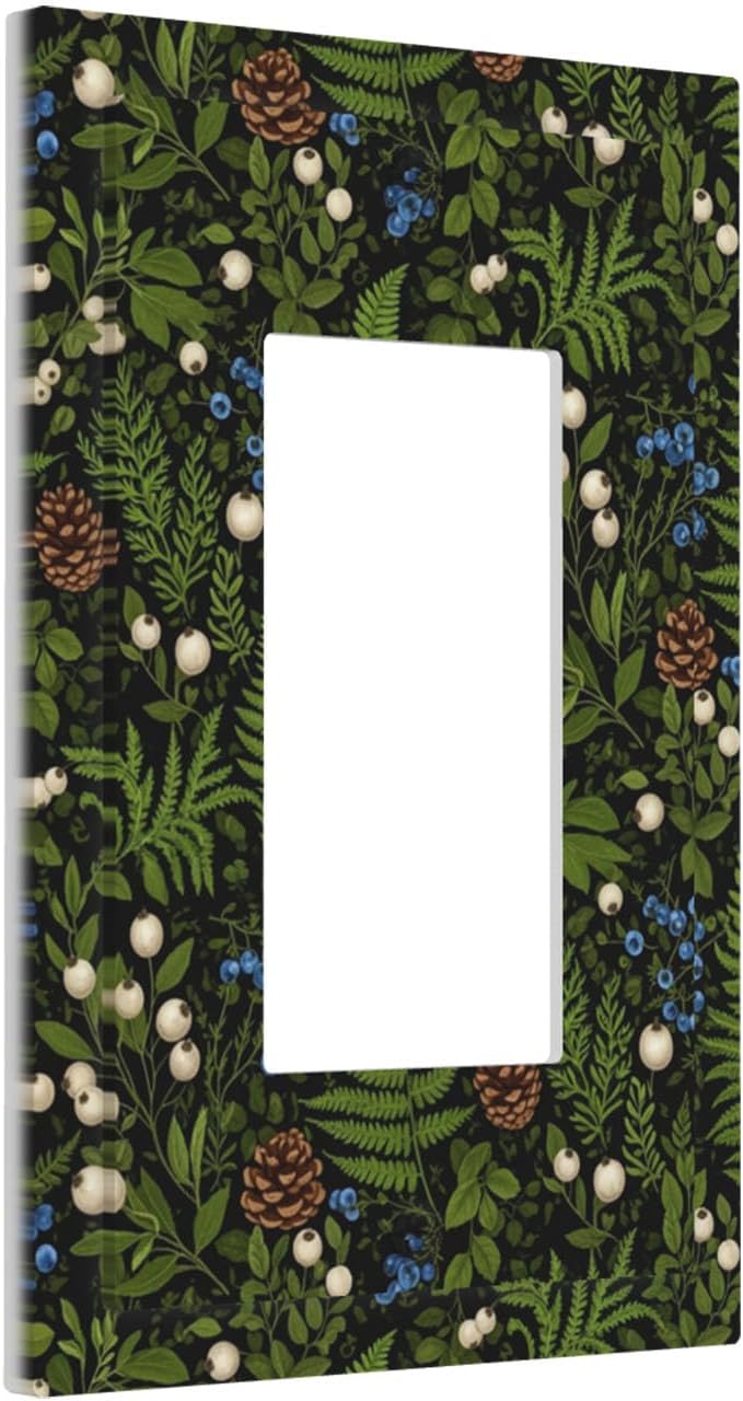 Mystical Forest Floor Single Rocker Switch Cover - 1-Gang Standard US Size Dark Botanical Fern & Berry Light Switch Covers, Cottagecore Woodland for Farmhouse Home Decor