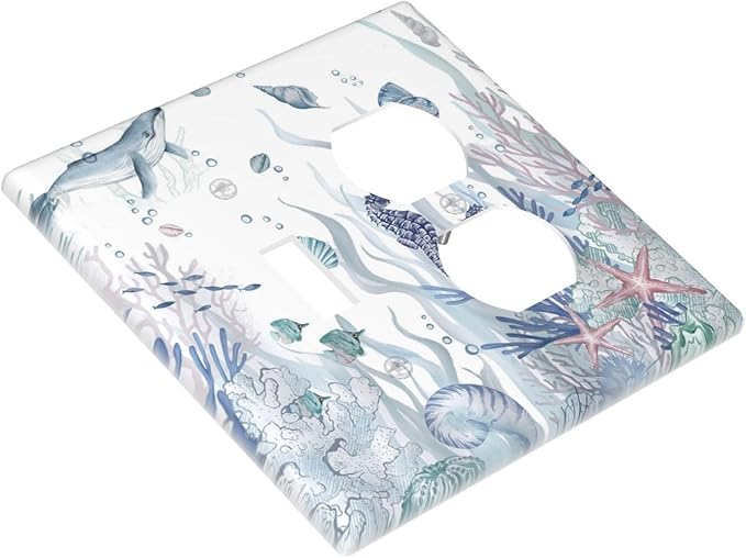 Ocean Themed Coral Seahorse Seashell Starfish Beach Wallplates 1 Toggle 1 Duplex Switch Plate Electrical GFCI Faceplate Decorative Light Switch Covers for Bathroom Home Decor