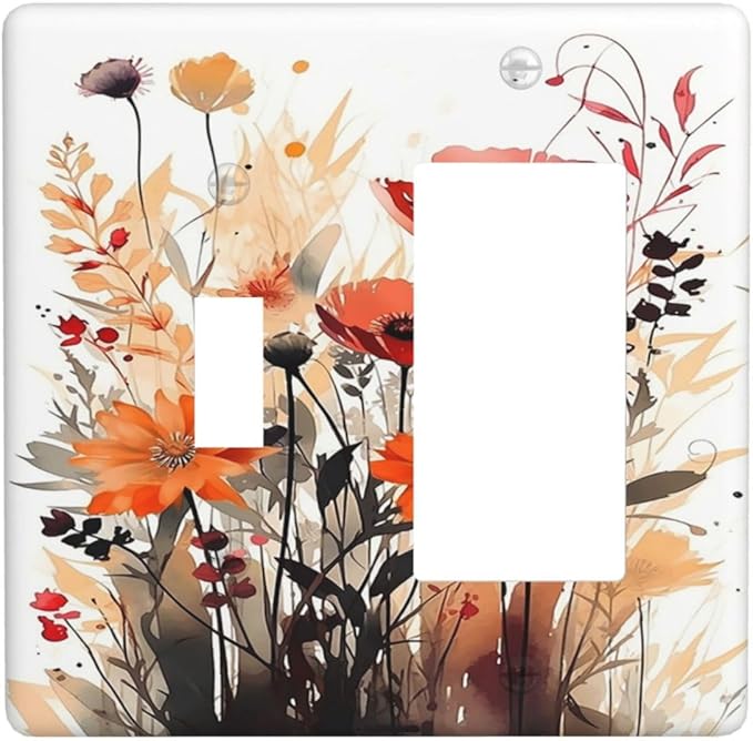 Outlet Covers Country Watercolor Flowers Art Wildflower 1 Toggle 1 Rocker Combination Decorative Wall Plate Light Switch Cover Plate Electrical Switch Plates for Bedroom Cabin Decor
