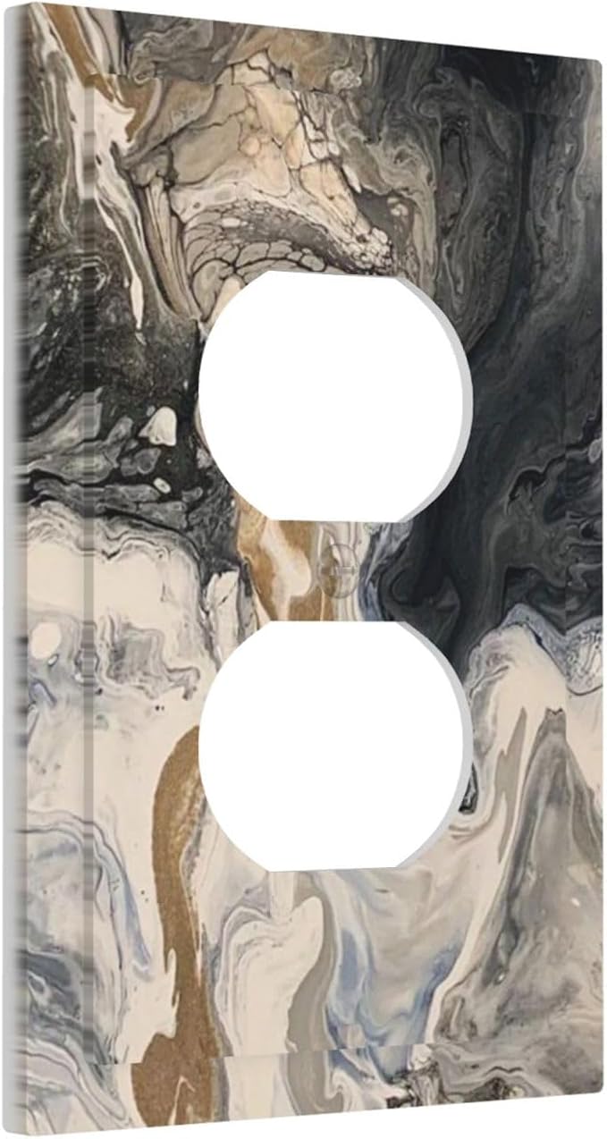 Outlet Covers Black Gold Swirl Fluid Painting Marble 1 Gang Duplex Light Switch Cover Decorative Switch Plates Electrical Receptacle Faceplate Wall Plate For Bathroom Kitchen Decor