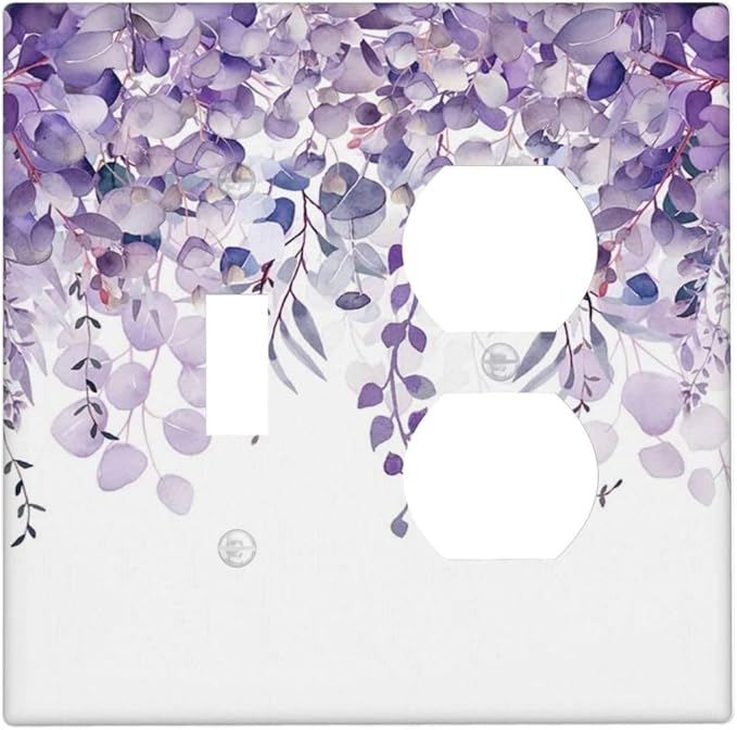 Purple Plants Leaves Eucalyptus Vine Floral Flowers Wallplates 1 Toggle 1 Duplex Switch Plate Electrical GFCI Faceplate Decorative Light Switch Covers for Bedroom Living Room Decor