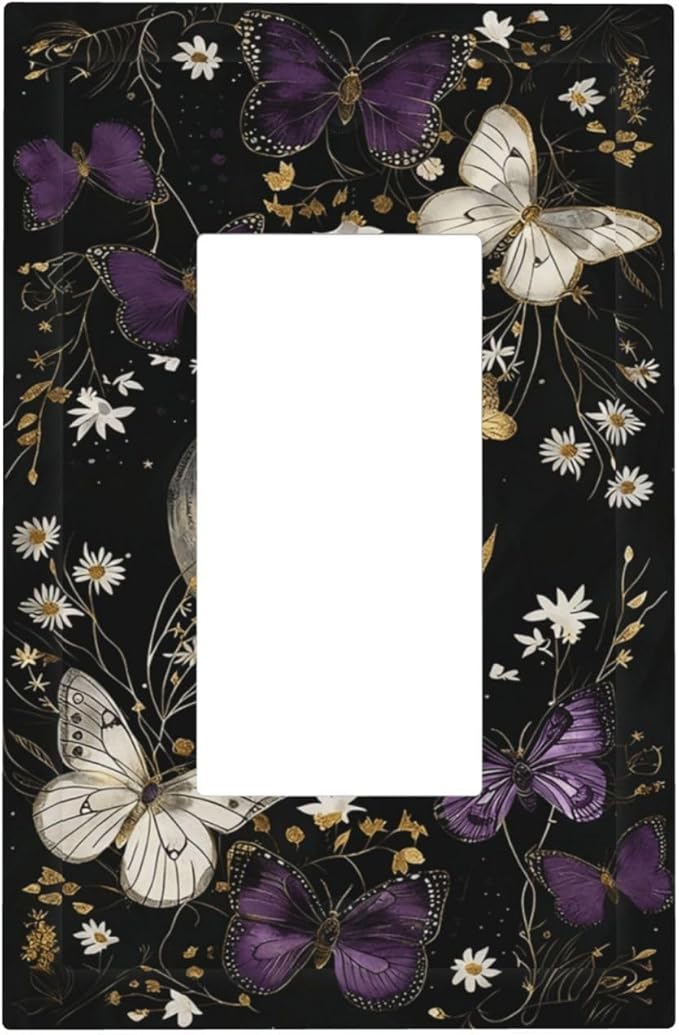 Decorative Outlet Covers Boho Crescent Moon Butterfly 1 Gang Single Rocker Light Switch Cover Plate GFCI Wall Plates Electrical Switch Plate Cover for Bedroom Home Decor